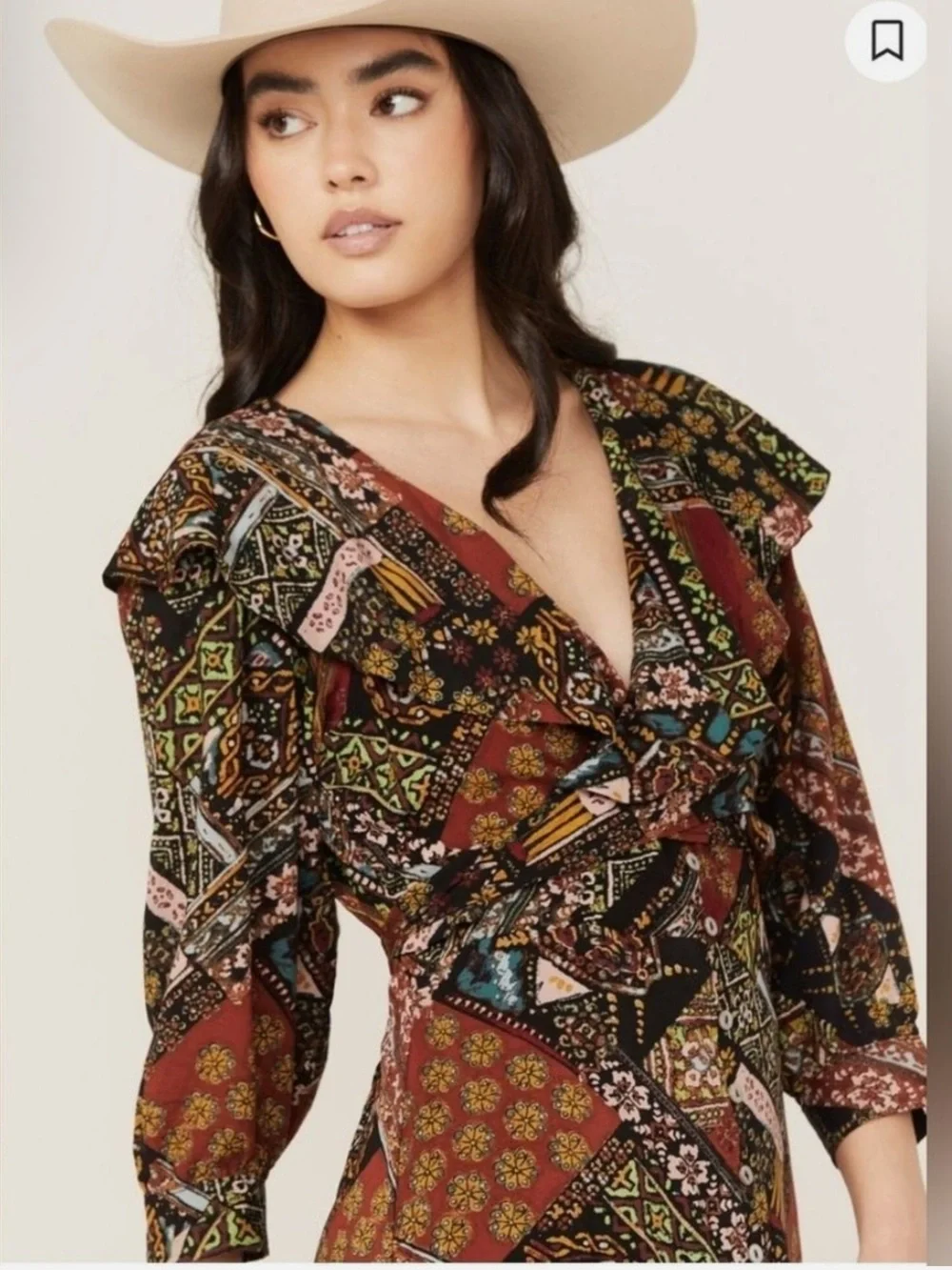 Free People Patchwork Paisley Maxi Dress in Brown, Black and Rust - Picture 6 of 7